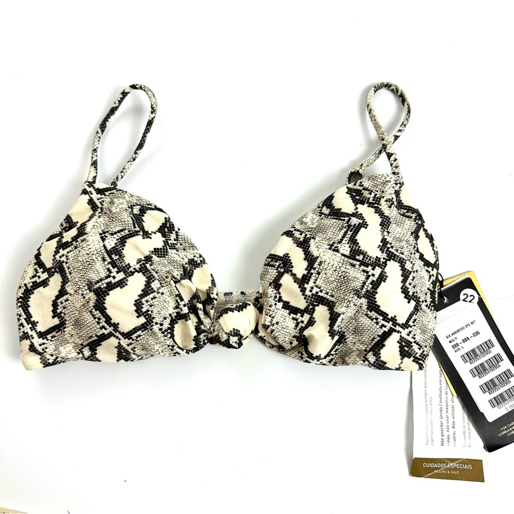 VIX PAULA HERMANNY Women’s Sz L Erin knotted snake-print bikini top NWT Beige - Picture 5 of 12